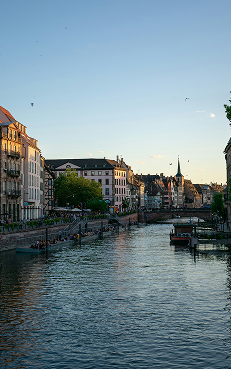 Half-timbered houses by the water in Strasbourg